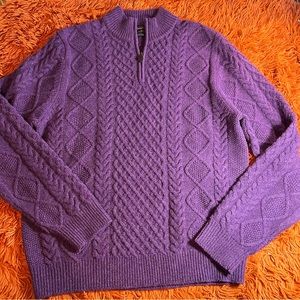 Men’s Brooks Brothers Saxxon 100% Wool Quarter Zip Pullover Sweater sz L Purple